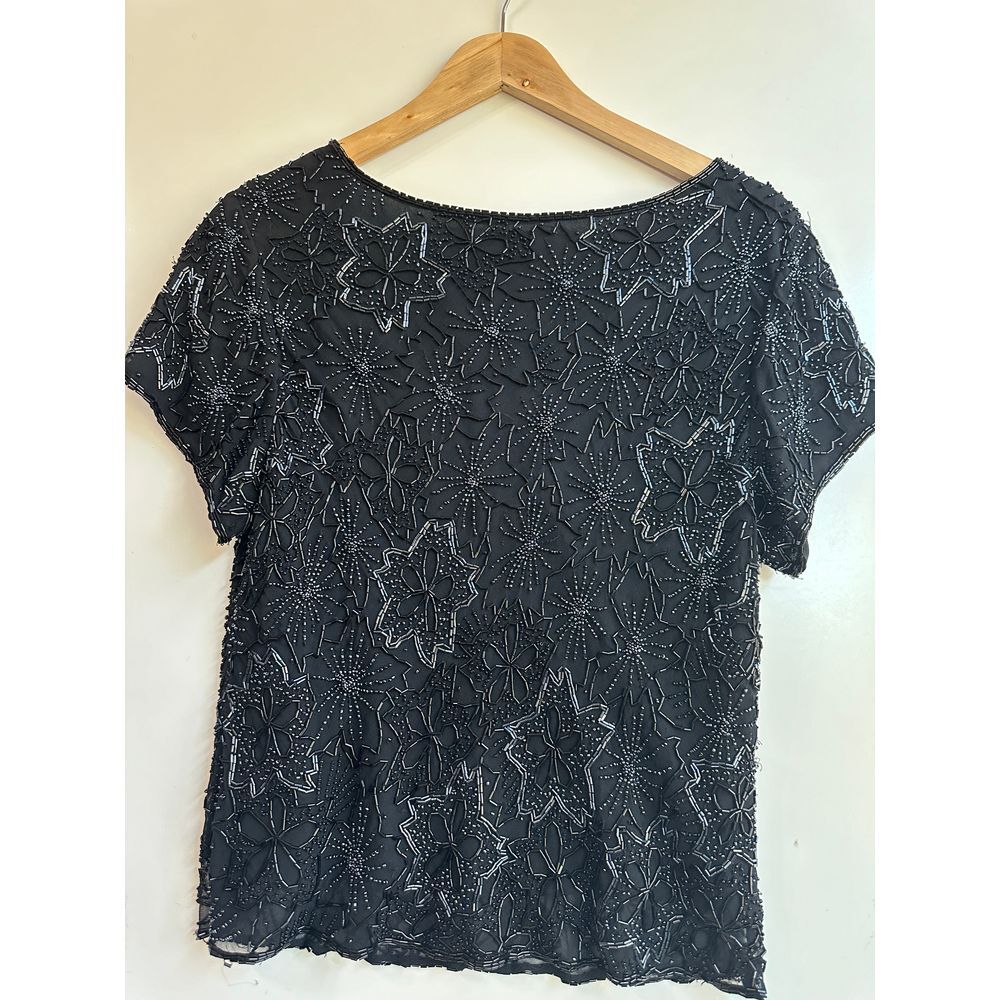 Paradise NY Vintage Silk Top Black XL Beaded Formal Wear Cocktail Party Goth - Picture 8 of 10
